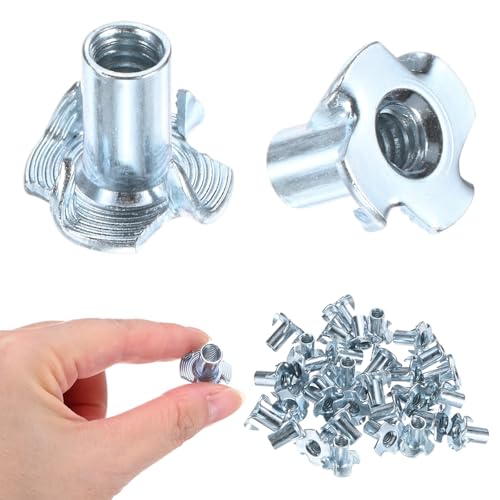 M METERXITY 50-Pack 1/4-UNC T-nut, 9/16" Barrel Length Carbon Steel 4-Pronged Tee Nut Threaded Insert for Wood/Rock Climbing Holds/Furniture, Corrosion Resistant Fasteners - size: 1/4-UNC, 9/16" Barrel Length