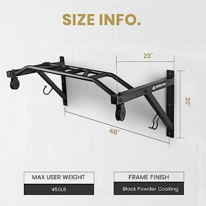 LIONSCOOL Multifunctional Wall Mounted Pull Up Bar with Pulley System, 48" and 16"/24" Multi-Grip Chin Up Bar, Cable Pulley Attachments Included, Perfect for Upper Body Workouts - size: 48" APART