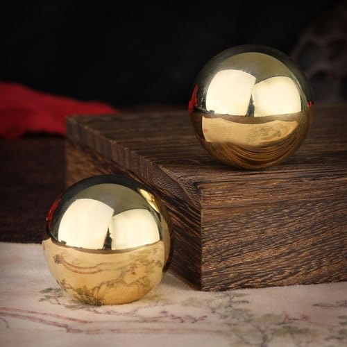 Copper Baoding Balls Set, 2 Inches Chinese Health Balls, Metal Stress Relief Hand Massage Balls No Chime for Hand Exercise, Hands Therapy - size: 2 inches