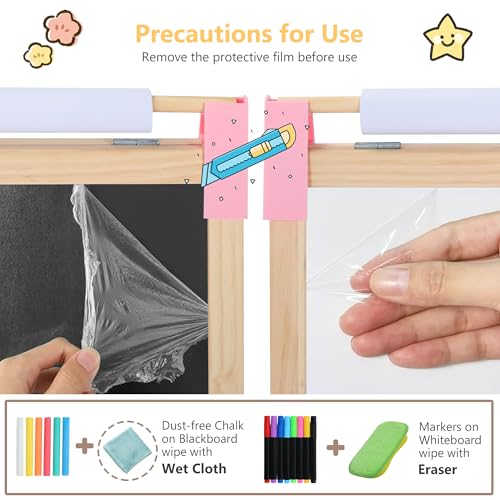 Kinder King Adjustable Wooden Kids Art Easel, Paper Roller, Storage (Pink) | Double-Sided Magnetic Whiteboard & Chalkboard, Art Supplies, Indoor & Outdoor, Painting & Drawing, 3 Years+, Gift - color: Pink