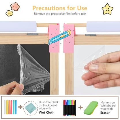 Kinder King Adjustable Wooden Kids Art Easel, Paper Roller, Storage (Pink) | Double-Sided Magnetic Whiteboard & Chalkboard, Art Supplies, Indoor & Outdoor, Painting & Drawing, 3 Years+, Gift - color: Pink