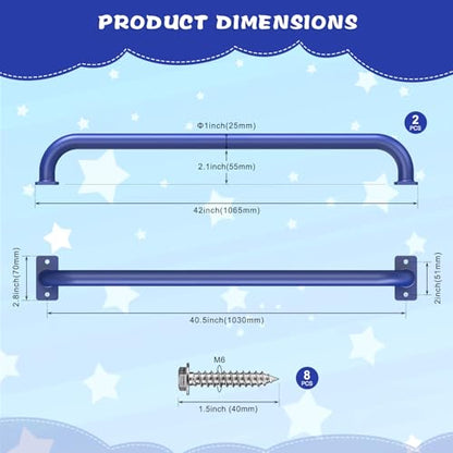 SELEWARE 42" Blue Playground Ladder Handle Metal Playset Handles Grab Bars | 500LB 2Pcs Heavy Duty Steel Kids Playground Handles for Indoor/Outdoor Ladder Handrail Swing Set Treehouse Rock Climbing Wall - color: D: 42"-2 Pcs-blue