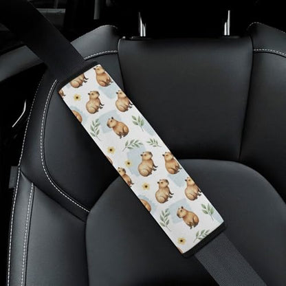 2 Pack Breathable Car Seat Belt Pad for Child, Stroller Pushchair High Chair, Cute Capybara Blue Floral Neck Strap Covers, Neck and Shoulder Support - color: Pattern 957