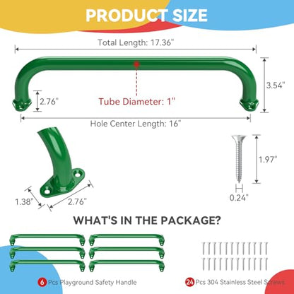 17.3 Inch Playground Handles Monkey Bars Indoor | Metal Grab Handle Hand Grips for Treehouse (Green, 6 Pack) - color: Green