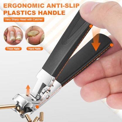 5PCS Nail Clipper Set for Thick Nails with Portable Leather Case | Ultra Sharp Toenail Clippers for Seniors with Wide Jaw Opening Manicure Pedicure Kit
