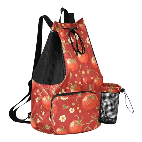 GuoChe Drawstring Backpacks Gym Swim Bag With Inside Pockets Pull String Bag Waterproof Cartoon Red Tomato - color: Cartoon Red Tomato