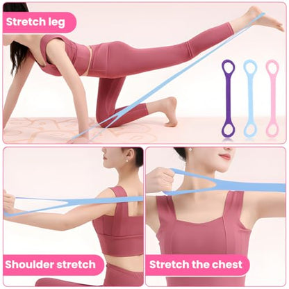 Figure 8 Resistance Bands for Women & Men, 3pcs Elastic Stretch Tubes with Massage Grips for Arm, Back, and Shoulder Training, Portable Home Gym/Yoga Exercise Equipment