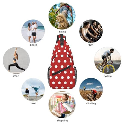 Polka Dots Crossbody Sling Bags for Women Men Abstract White Small Circle Dot on Red Background Travel Sling Backpack Casual Shoulder Bag Dice Design Dot Pattern Gym Sports Hiking Daypack - color: White Red