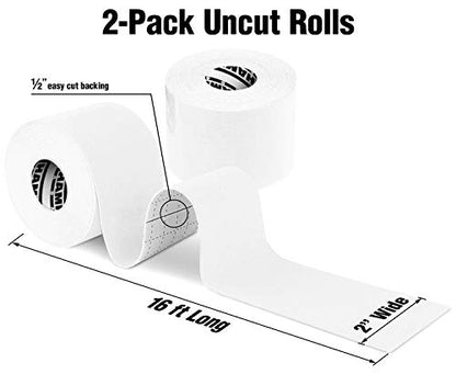 Hampton Adams | As Seen on Shark Tank | Elastic Kinesiology Tape (2-Pack) | Uncut Athletic Tape Supports & Protects Muscles Knees Shoulders & Plantar Fasciitis | Waterproof Hypoallergenic (White) - color: White, size: 2in x 16ft (2 Rolls)