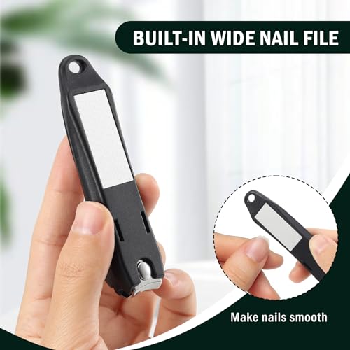 FVION Large Nail Clippers with Catcher, 2 PCS Anti-Splash Fingernail & Toenail Clippers, Stainless Steel Self-Collecting Nail Cutters for Effortless Nail Care - Metal Case Packing - color: Light Black