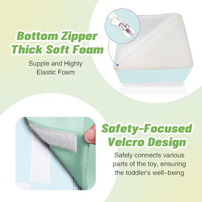 TODIBY 6-Piece Soft PU Leather Toddlers Climbing Toys, Baby Foam Climbing Blocks for Toddlers 3, Foam Play Gym Climbing Structures, Indoor Climb and Crawl Activity Play Set (Light Blue and Green) - style: Macaroon/Light Blue/Green