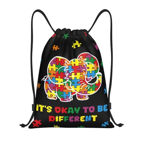 Drawstring Sports Backpacks - Lightweight Swim Gym Bags for Women Men String Sackpack for Beach Travel Yoga(Small, Elephant Autism Awareness) - color: Elephant Autism Awareness, size: Small