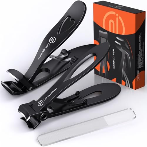 Toenail Clippers for Thick Nails for Seniors| INXEN 3-Pack Ergonomic Heavy Duty Angled Head Nail Clippers with Catcher | Premium Steel Wide Opening Fingernail Clippers Nail Cutter for Men & Women - style: Black Angled Head Nail Clipper Set