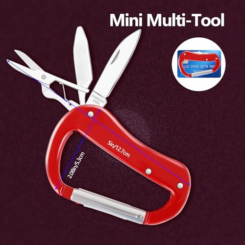 Multitool Carabiner with Pocket Knife, Stocking Stuffers Gifts for Men,Bottle Opener,Nail file,Small Scissors,EDC Carabiners Keychain,Survival Gear for Camping Hiking,Gifts(Red) - color: Red
