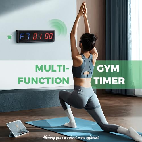 15'' Bluetooth Gym Timer Clock for Home Gym for Sport Boxing | Digital Display Stopwatch Interval Workout Timer Adjustable Buzzer Volume with Remote and APP Control for Fitness Kitchen
