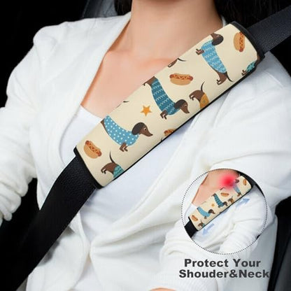 Universal Soft and Comfortable Car Seat Straps Shoulder Pads for Adult Use, Stroller Pushchair High Chair, 2PCS Sausage Dog Dachshund Beige Harness Pads Strap - color: Pattern 35