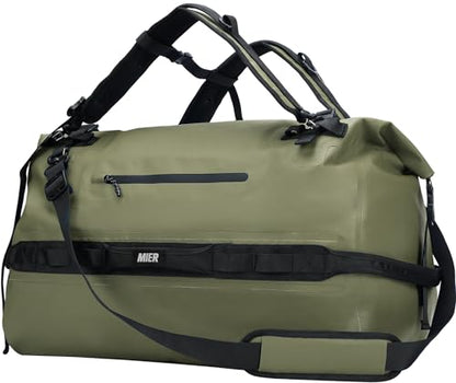 MIER Large Waterproof Duffel Bag - 60L/80L Dry Bag Backpack | Detachable Backpack Straps; Multi-Pockets; Roll-Top with Hook-and-Loop Closure; Motorcycle, Kayaking, Gym, Beach, Boating - color: Army Green, size: 80L