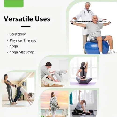 Stretching Strap Yoga Strap for Home Workout, Exercise, Pilates and Gymnastics, 10 Loops Non-Elastic Stretch Bands with Aesthetic Packaging for Women & Men - color: Blue