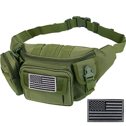 Tactical Fanny Packs, Military Waist Bag Utility Hip Belt Bags for Hiking Climbing Fishing Cycling Hunting with U.S Patch (Green) - color: 1 Pack Green