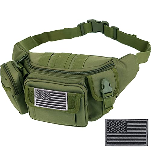 Tactical Fanny Packs, Military Waist Bag Utility Hip Belt Bags for Hiking Climbing Fishing Cycling Hunting with U.S Patch (Green) - color: 1 Pack Green
