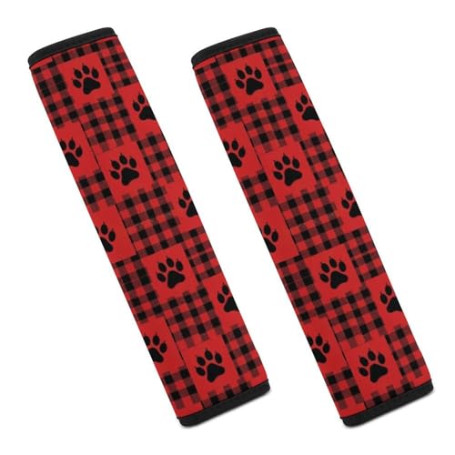 2 Pack Pet Dog Cat Paws Print Red Buffalo Check Plaid Seat Belt Shoulder Pad Universal Fit Harness Pads Strap for Kids, Car Seats Pushchair Strollers High Chair Pushchair, Shock Absorption - color: Pattern 654