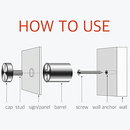 Sign Standoff Screws by Lantee - 20 Pcs 5/8 x 1-1/8 Inch Stainless Steel Standoff Mounting Hardware Screws for Acrylic & Glass, 16mm x 30mm - color: Silver, size: 5/8" x 1-1/8" / 16 x 30mm