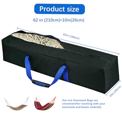 Hammock Storage Bag Heavy Duty Waterproof, 62''L x 10''W", Portable Steel Hammock Stand Carrying Bag with Zipper Closure, Black