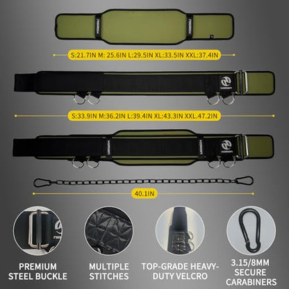 2-in-1 Weightlifting Belt & Dip Belt with 41 IN Steel Chain, Double-Layer Design, Powerlifting Gym Belt for Pull Up, Squat, Deadlifts & Added Weight Training, Unisex for Men & Women - size: Large