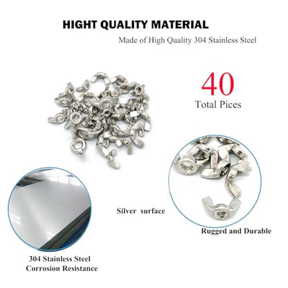 40 Pcs 4 Sizes 3/8,5/16",1/4",3/16"(10#), Wingnuts, 304 Stainless Steel Wing Nuts Fasteners Parts Butterfly Nut, Hand Twist Tighten Hardware Nuts Butterfly Wing-Nut Assorted Kit - size: 304 Stainless Steel-4 Sizes-40Pcs