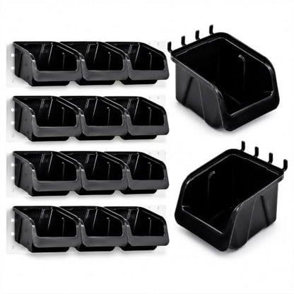 WallPeg 12 Black PEGBOARD Bins - Peg Board Organizer Accessories - Pegboard Bins for Craft Room Storage & Garage Organization - Handy Peg Board Wall Organizer Bin Set -Made in USA- - style: 12 (5" Bins)