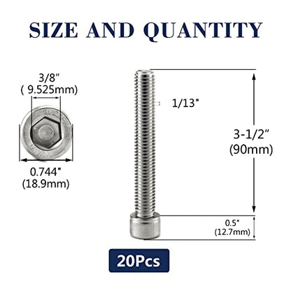 1/2-13 x 3-1/2" Socket Head Cap Screws Bolts, 20Pcs 304 Stainless Steel 18-8, Allen Socket Hex Drive, Full Thread, Bright Finish by SG TZH(with Hex Spanner) - size: 1/2-13 x 3-1/2"