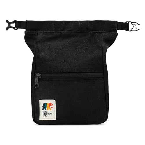Oso Supply Co - Kulshan Bouldering Bucket, Large Size Chalk Bag for Rock Climbing, Chalk Pot with Magnetic Roll Down Closure, Brush Loop, Zippered Pockets for Climbers - color: Black