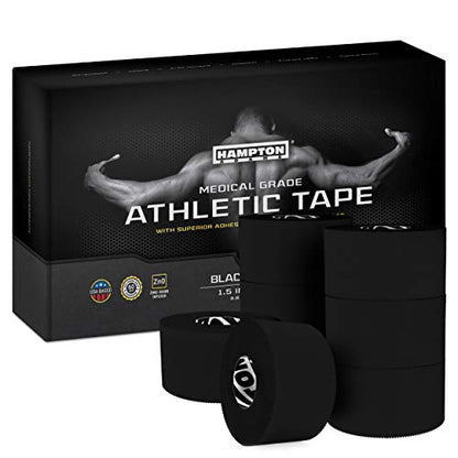 Hampton Adams | As Seen on Shark Tank | Original Sports Medical Athletic Tape (8-Pack) | 45ft Rolls | No Sticky Residue Easy Tear | for Athletes Trainers First Aid Injury Wrap | Ankles Wrist - color: black