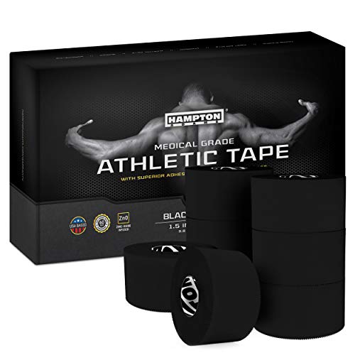 Hampton Adams Athletic Tape 8 Pack, Sports Medical Grade, Easy Tear | 45 ft Rolls, No Sticky Residue, Tears by Hand, for Athletes Trainers & First Aid, Ankle Wrist & Injury Wrapping - color: black