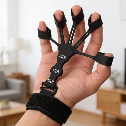 Silicone Finger Strengthener & Wrist Exerciser, 3 Levels Grip Strength Trainer for Basketball Shooting, Guitar, Climbing