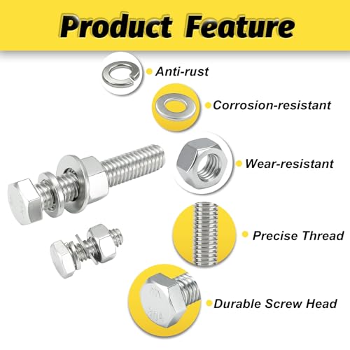 12 Sets 1/4-20x4-1/2 Bolt and Nut Set, Flat & Lock Washers Included,48PCS | 304 Stainless Steel 1/4-20 Bolt, Precision Fasteners Mechanical Assembly Equipment Repair & DIY - size: 1/4-20x4-1/2" 12sets