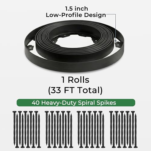 Gardzen 1.5" x33' Landscape Edging Kit with 40 Spikes | Garden Edging Coil for Lawn Borders and Landscape Projects, Easy No Dig Installation with Durable Ground Stakes Included - size: 33ft