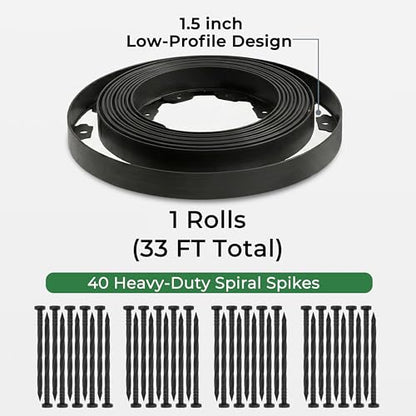 Gardzen 1.5" x33' Landscape Edging Kit with 40 Spikes | Garden Edging Coil for Lawn Borders and Landscape Projects, Easy No Dig Installation with Durable Ground Stakes Included - size: 33ft