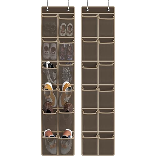 Simple Houseware 12 Pockets Large Over Door Shoe Organizer, 2 Pack, Brown | Total 24 Pockets, 56" x 12.5", Fits Standard & Narrow Door, 4 Durable Metal Hooks, 6" x 8" Pocket Size, Multipurpose - color: Bronze