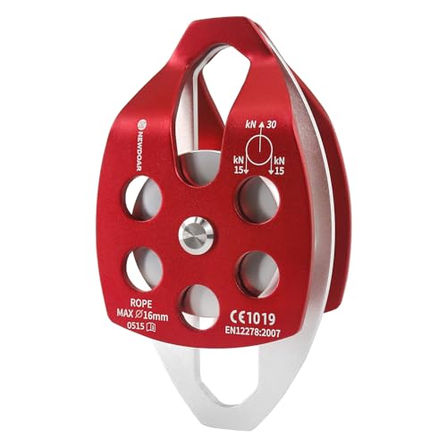 NewDoar 30 KN CE Certified Large Rescue Pulley Single/Double Sheave with Swing Plate - color: Double Pulley - Red 1pcs