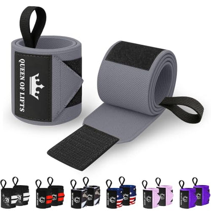TECEUM Elastic Cotton Weightlifting Wrist Wraps with Thumb Loops, 1 Pair - color: Gray, style: 18" – Queen of Lifts