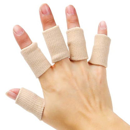 Senkary 20 Pieces Finger Compression Sleeves Elastic Finger Protectors Thumb Splint Brace for Arthritis Pain Relief, Basketball Sport (Beige) - color: Beige