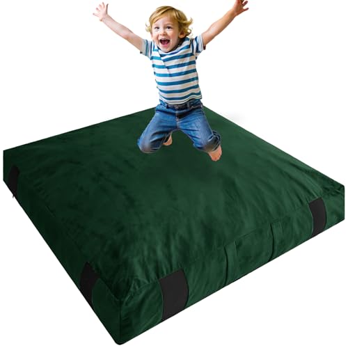 JOYWOO Crash Pad for Kids Sensory Room, 4 x 4 Ft / 5 x 5 Ft Anti-Slip Sensory Crash Mat, Shredded Foam Sensory Crash Pad for Kids Gift, Soft Washable Cover, Gift for Children and Family Fun - color: Green, size: 5x5 Feet
