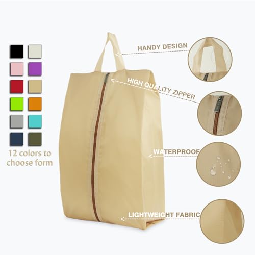 6pcs Portable Shoe Organizer, Travel Pouches with Zipper, Golf Shoe Bags, Clothes Bags, Soccer Cleats Bag Shoe Pouch for Gym, Waterproof, Odor-Resistant (Khaki) | Golf Shoe Bags, Clothes Bags, Soccer Cleats Bag Shoe Pouch for Gym, Waterproof, Odor-Resista