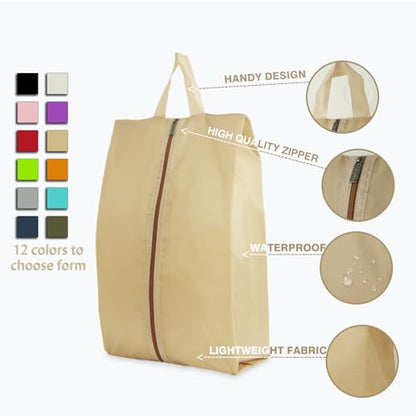 6pcs Portable Shoe Organizer, Travel Pouches with Zipper, Golf Shoe Bags, Clothes Bags, Soccer Cleats Bag Shoe Pouch for Gym, Waterproof, Odor-Resistant (Khaki) | Golf Shoe Bags, Clothes Bags, Soccer Cleats Bag Shoe Pouch for Gym, Waterproof, Odor-Resista