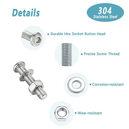 Kadrick 304 Stainless Steel Screws,180 Pcs Button Head M5 Metric Screw Assortment,M5x8mm,12mm,16mm,20mm,25mm,30mm Hex Socket Bolts Nuts Washers Kit with 1 Hex Allen Wrench - size: SS M5 180Pcs 10-30mm