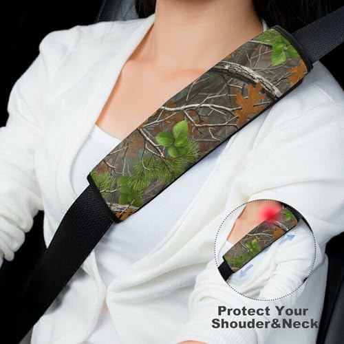 2PCS Hunting Camo Tree Camouflage Car Seat Straps Shoulder Pads Universal Soft and Comfortable Seat Belt Covers Cushion for Child, All Vehicles, Shock Absorption - color: Pattern 331