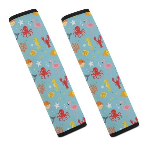 2 Pack Universal Soft and Comfortable Car Seat Belt Pad for Girls and Boys, Stroller Pushchair High Chair, Flamingo Lobster Octopus Shoulder Protector - color: Pattern 949
