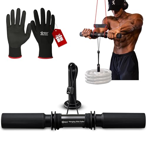 GD Hanging Wrist Roller Forearm Strengthener Grip Strength Trainer | Arm blaster, Forearm workout Machine, hand strengthening devices exerciser, arm wrestling training equipment, Hand Gripper - color: Hanging Wrist Roller PRO (Rope color : Red)