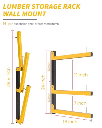 Lumber Rack Wall Mount Storage Racks Folding Wood Organizer Heavy Duty Shelf Brackets With 9-Level 1080 Lbs Capacity Yellow Metal Utility Racks Garage Wall Shelving for Indoor and Outdoor Use (6 Pack) - style: C– 6 Pack, 9-Tier